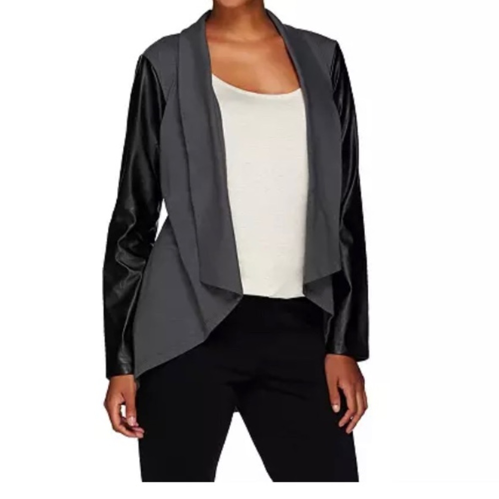blazer with faux leather sleeves